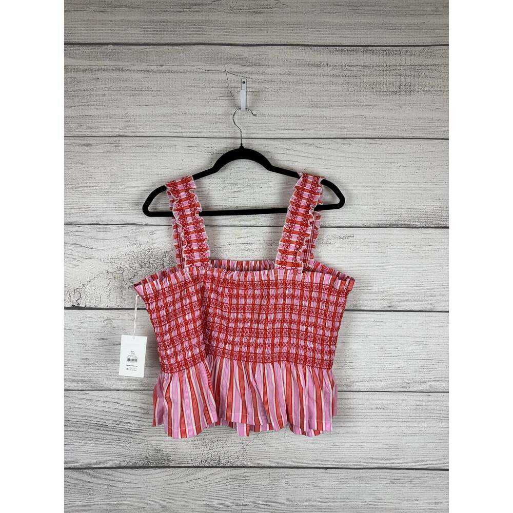 Free Assembly Plus Size Pink & Red Smocked Peplum Sleeveless Top Size XXL/20 - Picture 7 of 8